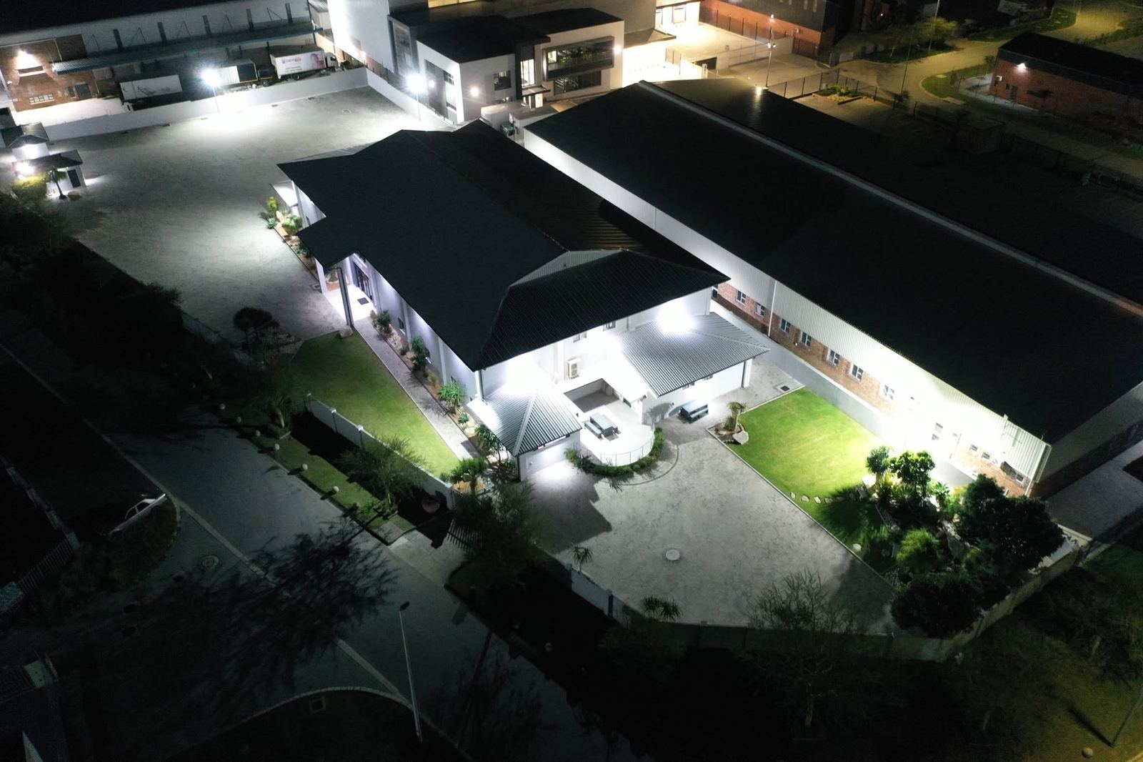 The premises at night
