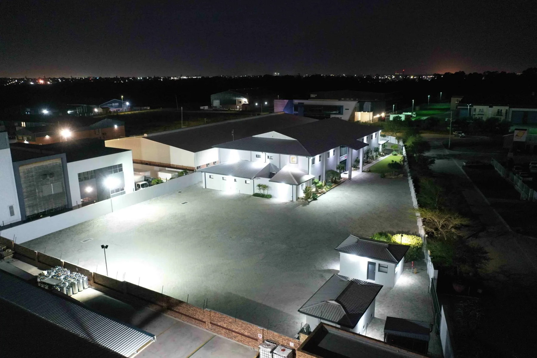 Aerial view of the COMPRSA premises in Port Elizabeth at night
