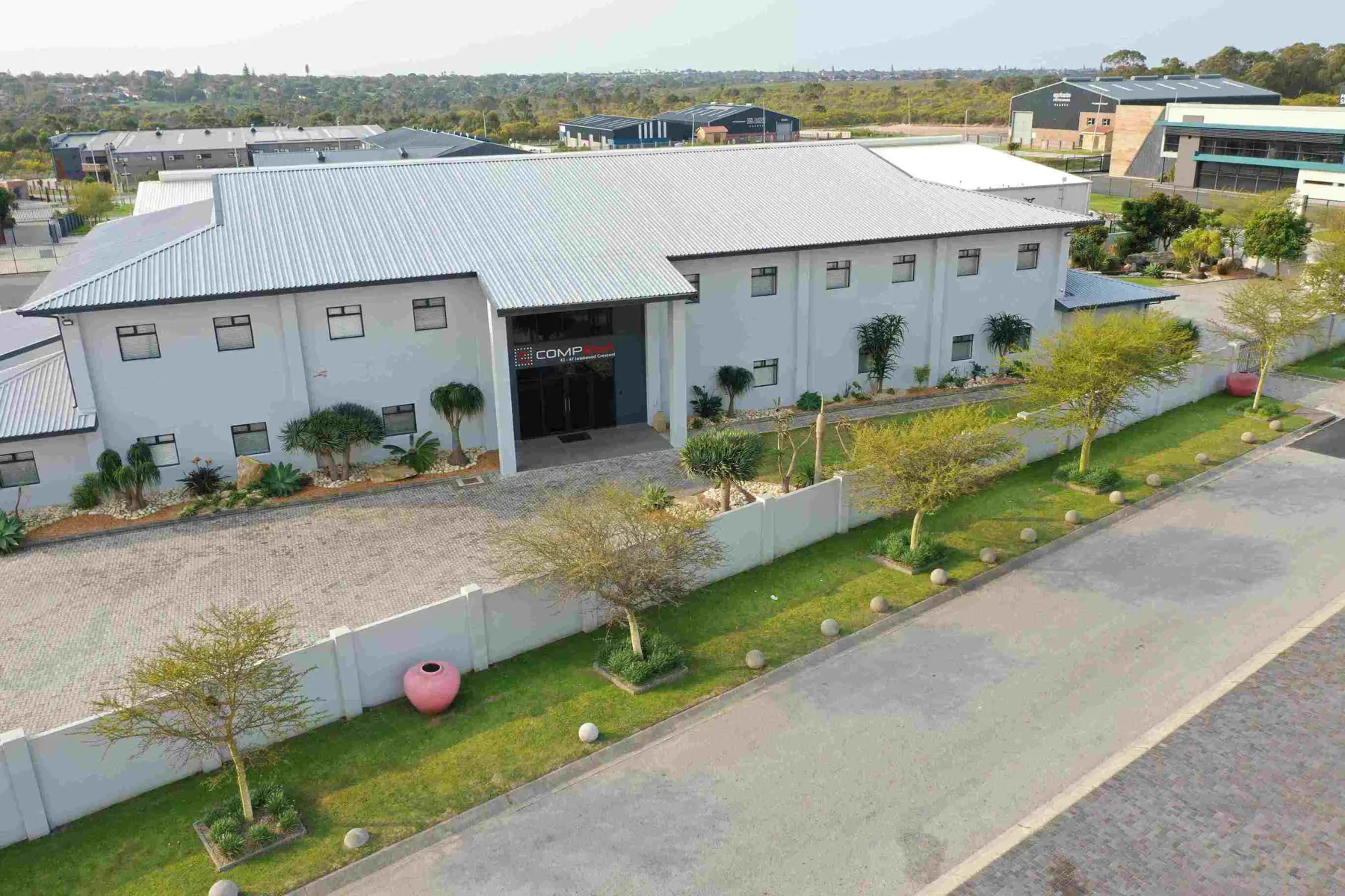 Aerial view of the COMPRSA office by day