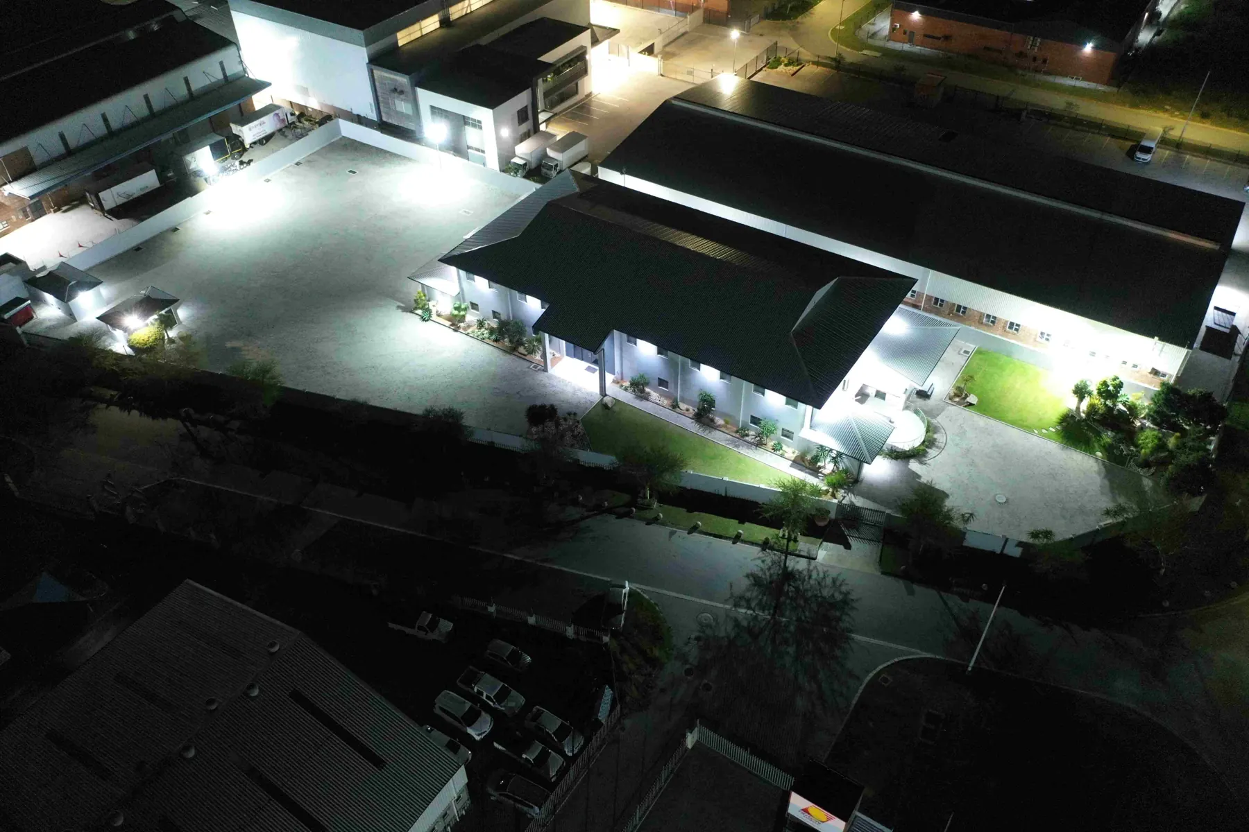 Aerial view of the office at night